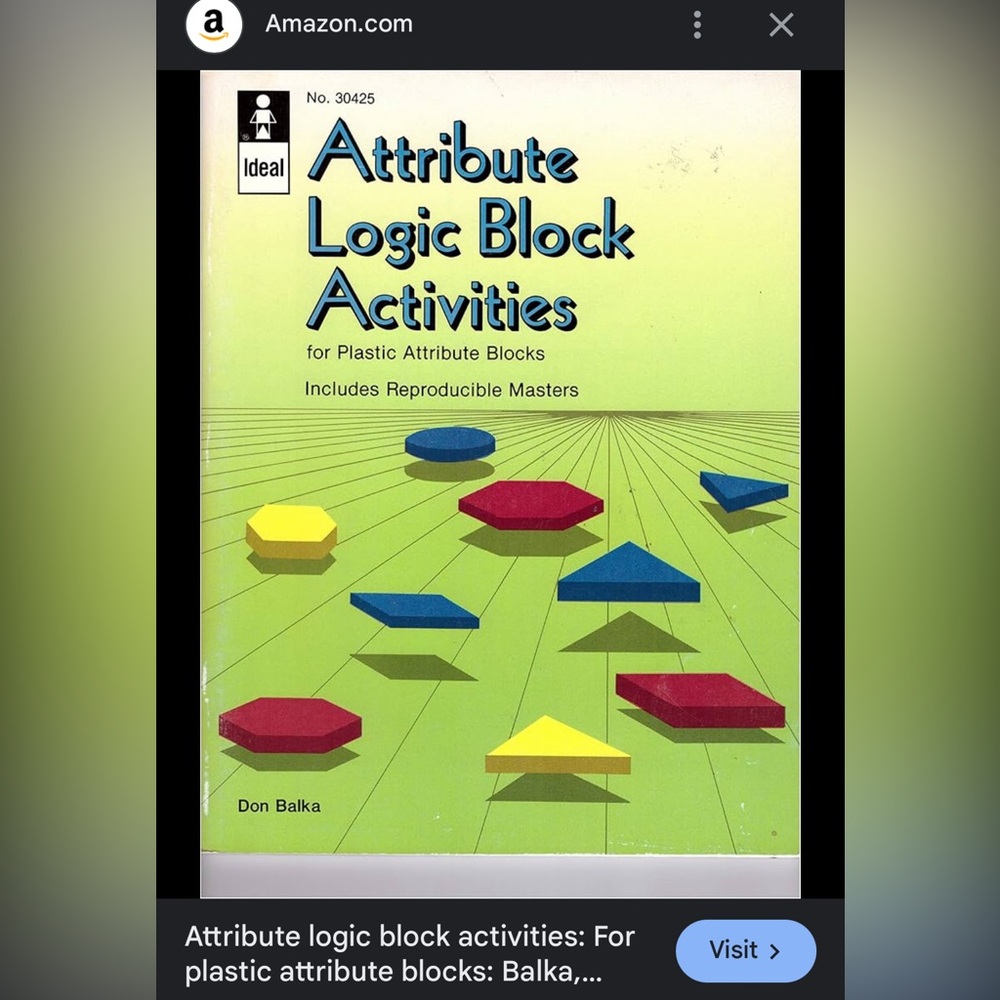 Attribute Logic Block Activities for Plastic Attribute Blocks by Don Balka. Book